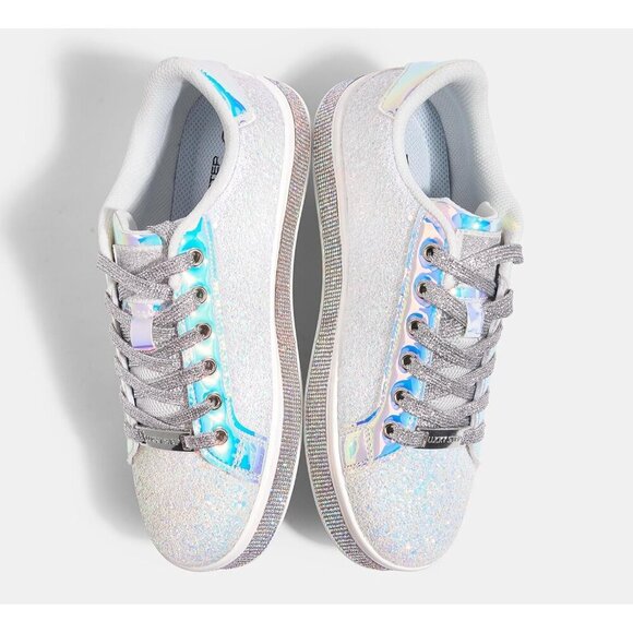 LUCKY STEP Womens White Glitter Sneakers Sparkly Bedazzled Wedding Bridal Shoes - Picture 3 of 9